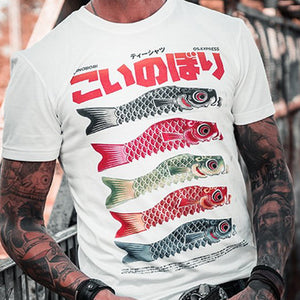 Be Bright! Fresh from the market.  This Koi flag in the Japanese style features vibrant colors.  The leader in Japanese Streetwear.  The best-looking, most comfortable, softest t-shirt's available anywhere. The Oldskull Express Collection features vintage styled t-shirts with a strong Japanese influence combined with Americana, retro and streetwear design elements. The result is unique design you will only find at Oldskull Store USA the best shirt store in North America.
