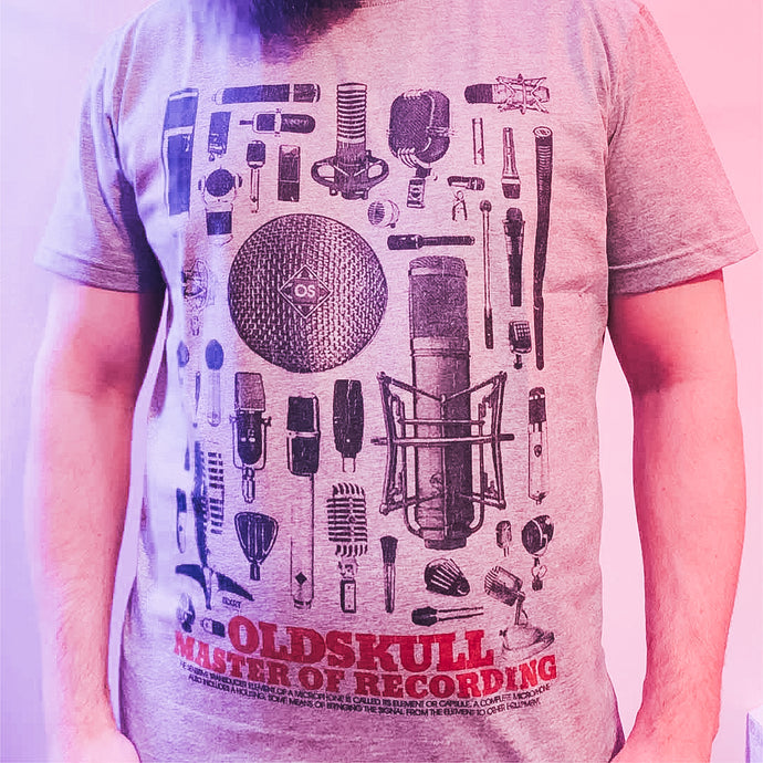 Whether you rock a mic or a turntable, recording artist or musician, plug in and put your sound out to the universe.  This shirt features the tools of the trade for musicians, singers and recording artists alike in Grey. All the microphones you could need. You record your soul in your music.  You put your heart and sweat into every note, every beat.  You know what its like to be a true recording artist.  You live for your art. - Oldskull Shirts Store USA the best shirt store in North America.